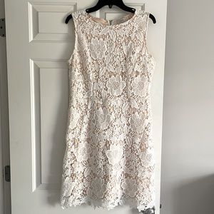 Ann Taylor Loft, size 8, white lace over cream underlay dress